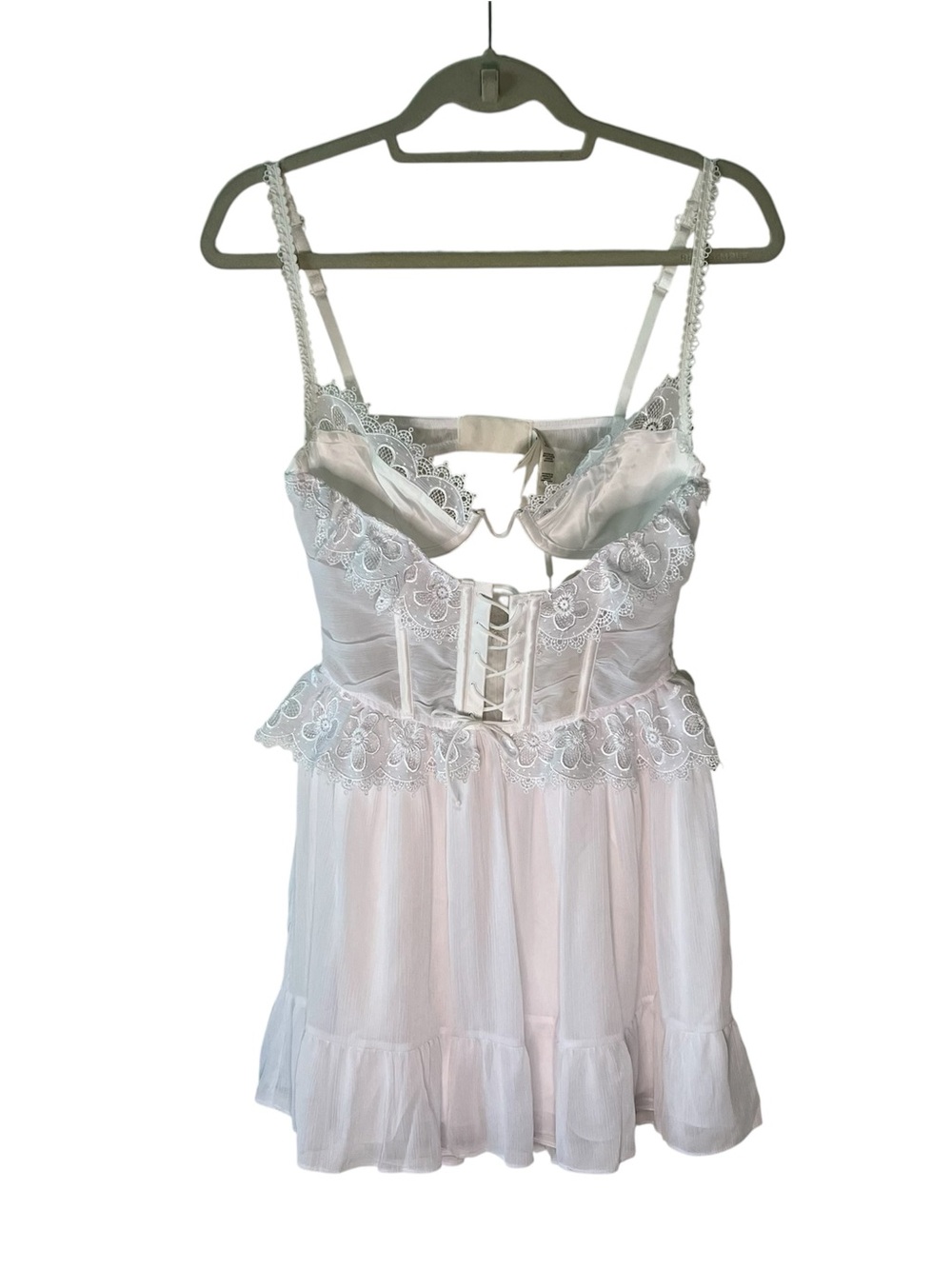 For Love & Lemons Farmhouse Lace Slip Mini Dress White Corset Bodice NWT Medium - Picture 6 of 14